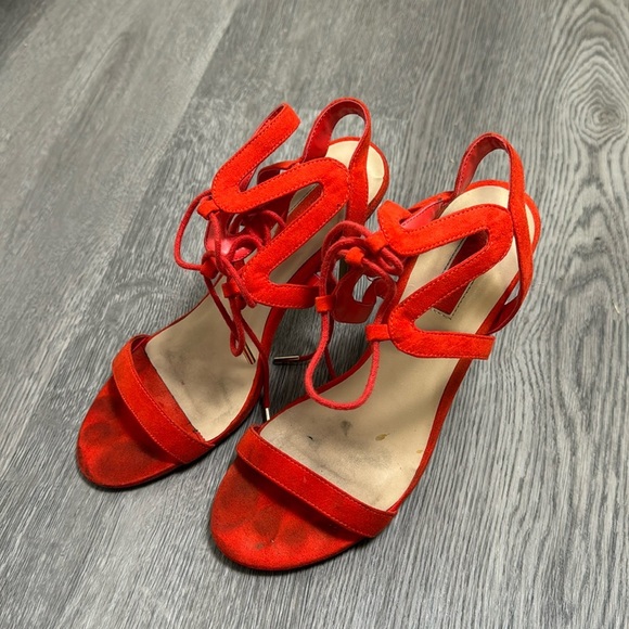 Forever 21 Red Orange Lace Up Heels Size 8 - Picture 2 of 8